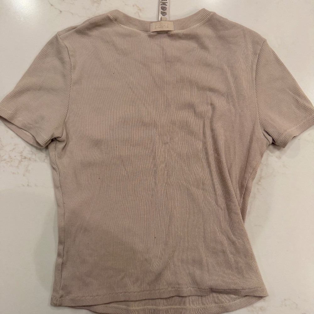 SKIMS Ribbed Cotton Stretch Tee Women’s Medium Taupe Fitted Short Sleeve